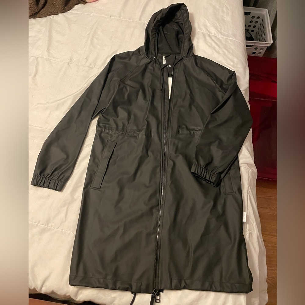 Rains Black Long Hooded Raincoat